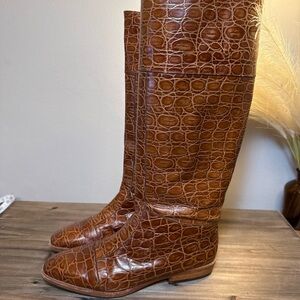 Vintage Bally Brown Genuine Crocodile Leather Knee-High Boots